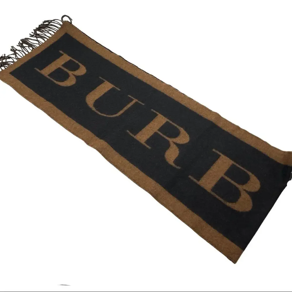 NEW RARE BURBERRY 100% cashmere Camel - Black Branded Logo Scarf UNISEX - Picture 5 of 12